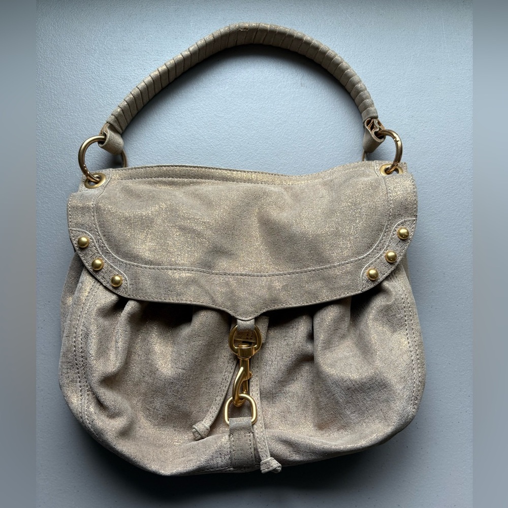 Rebecca Minkoff Beige Suede Shoulder Bag with Gold Hardware
